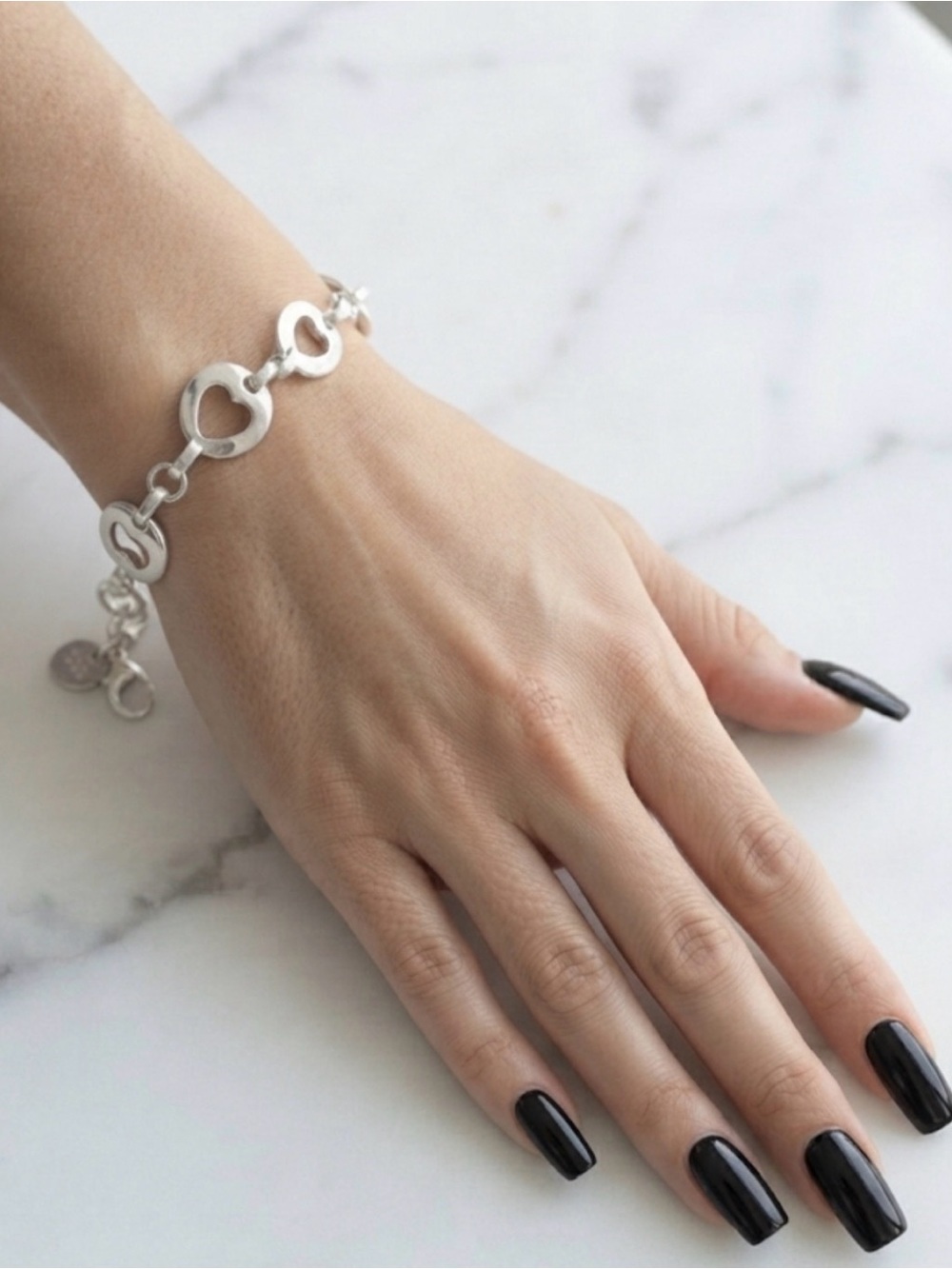 Sterling Silver 925 Heart Link Bracelet – Organic Hammered Design